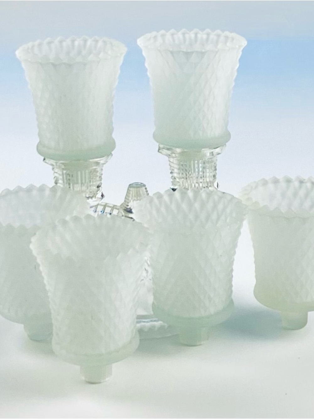 Set Of 6 Vintage Homco Frosted Glass Diamond Point Peg Votive Cups